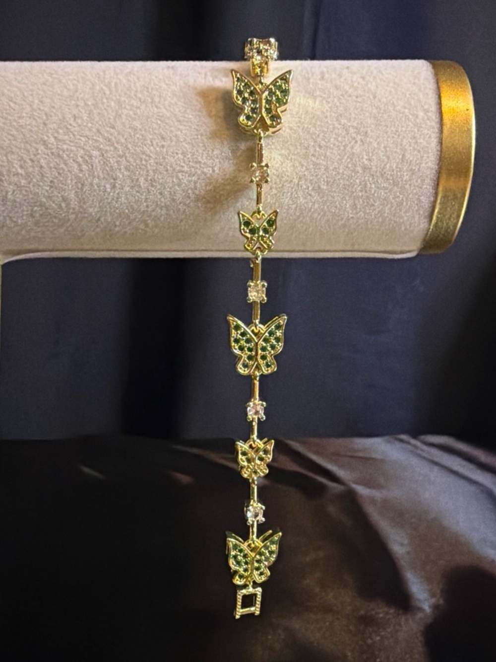 Gold-Tone Butterfly Bracelet with Green Crystals